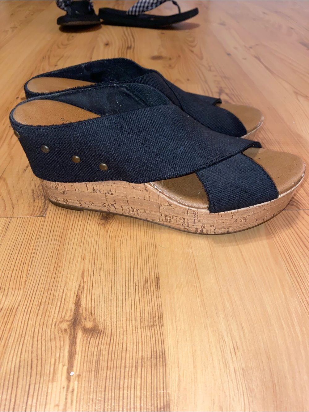 Sonoma Black Crisscross Fabric Cork Wedge Sandals